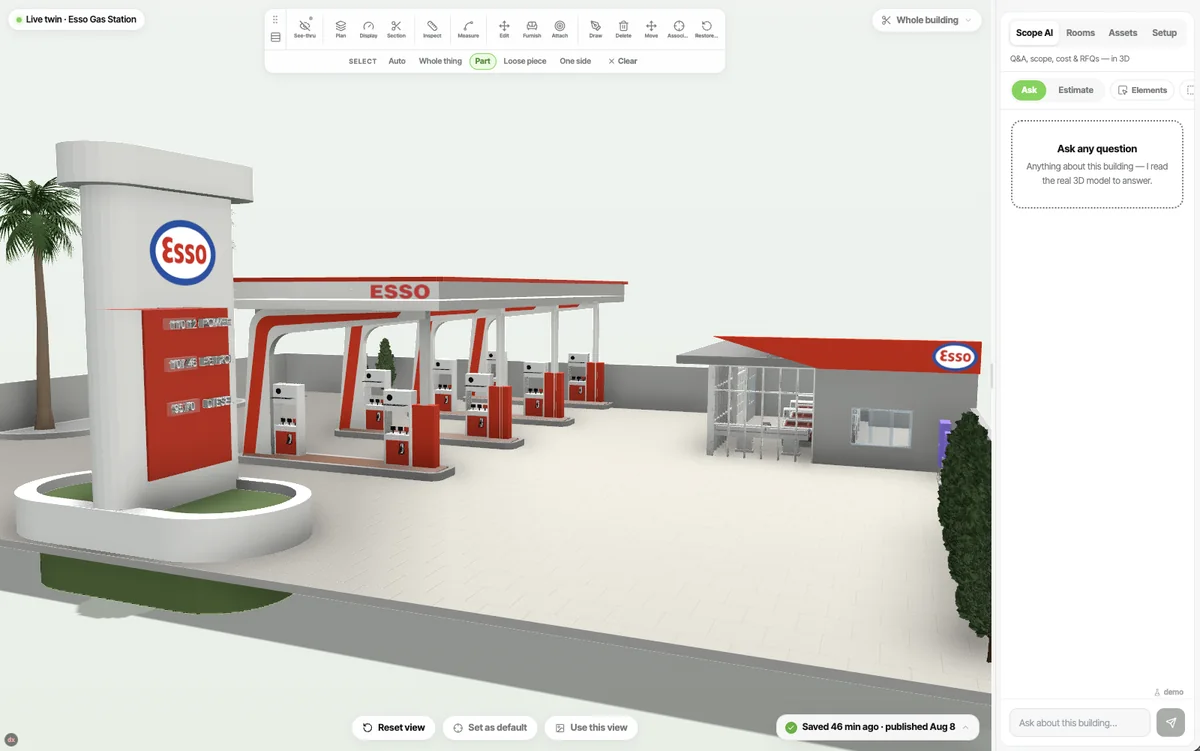 Esso, the exterior of the building twin